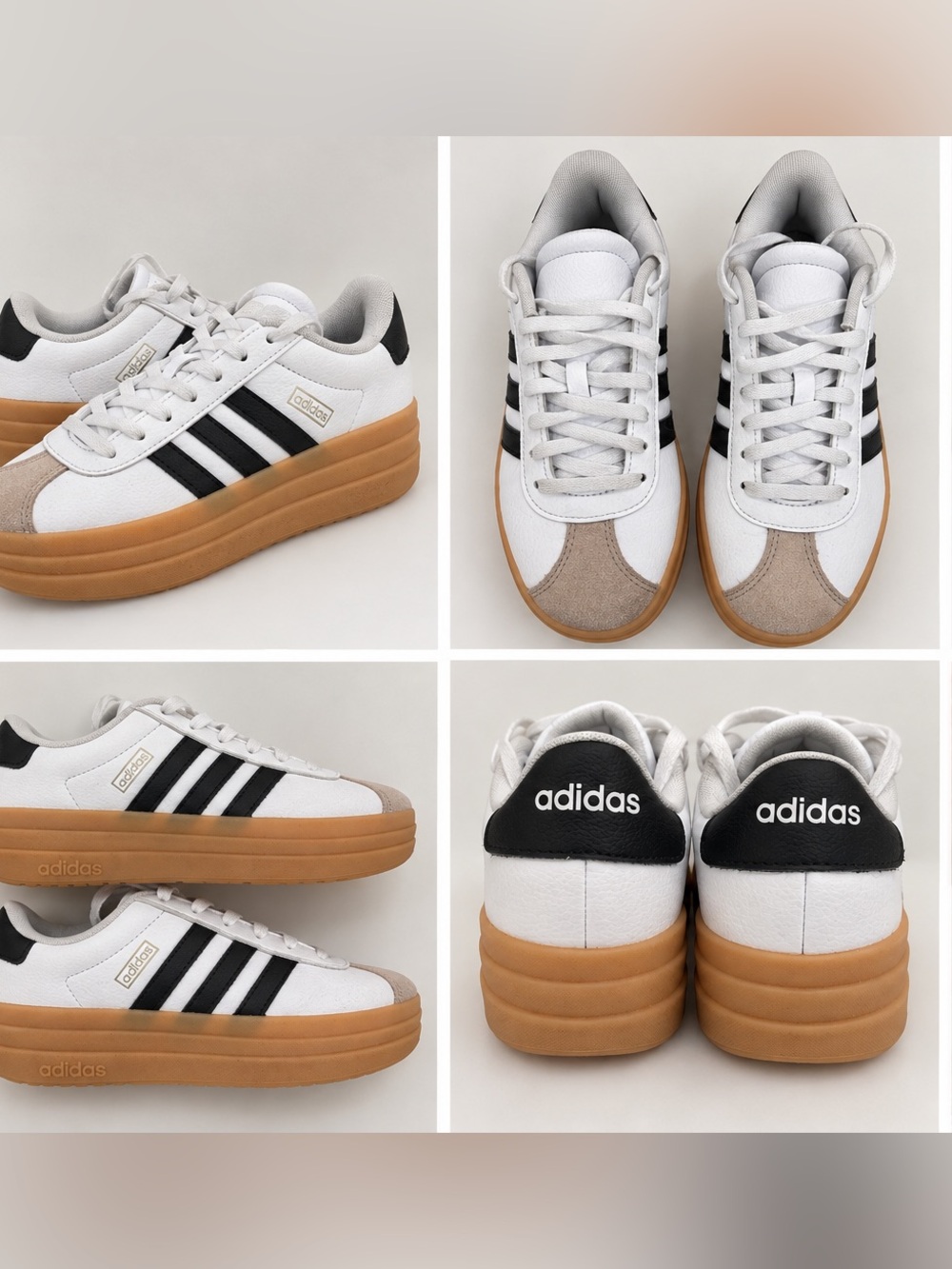 adidas Kids White Sneakers with Black Stripes and Gum Sole